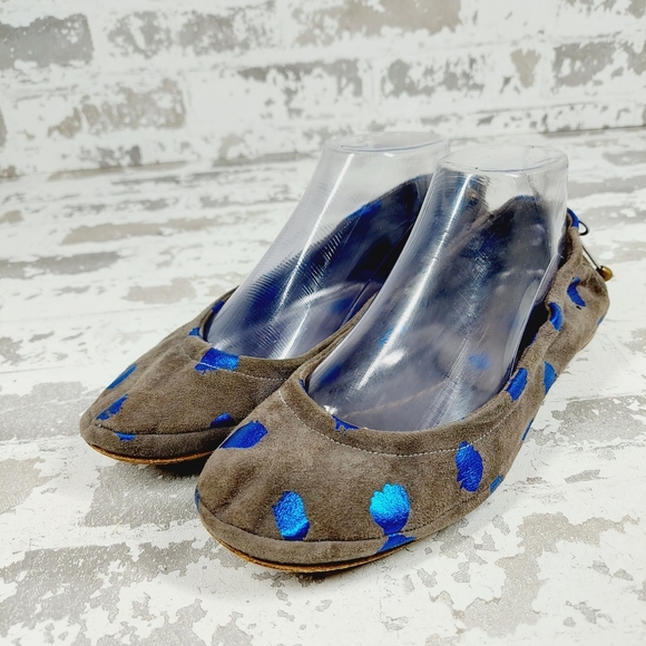 Georgina Goodman Suede Grey with Blue Dots Slip On Ballet Flats C186 - Picture 2 of 12